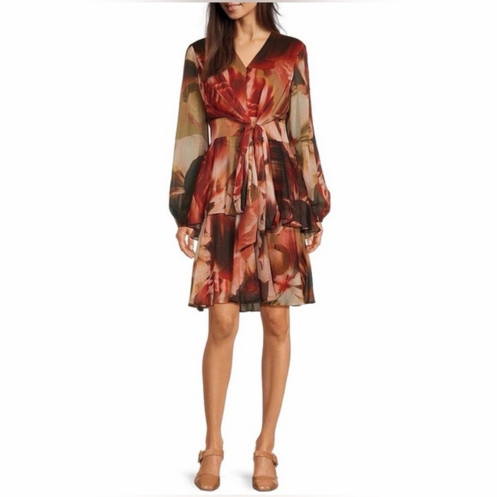 Alex Marie Amber Floral Long Sleeve slit Dress size 16